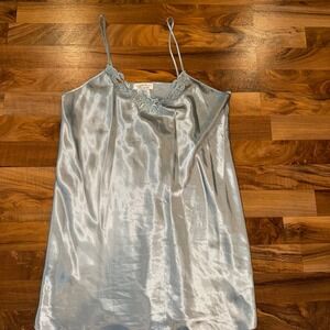 Dentelle Lingerie dress Pale Blue Lace Trim Sleeveless Nightgown Large‎ vintage